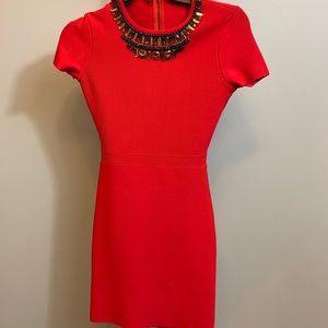 BCBG red dress with neckline